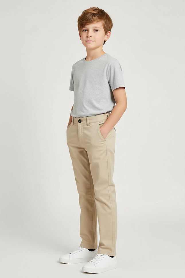 Pantalon Chino Beige Coupe Droite Décontracté Enfant - Gabardine