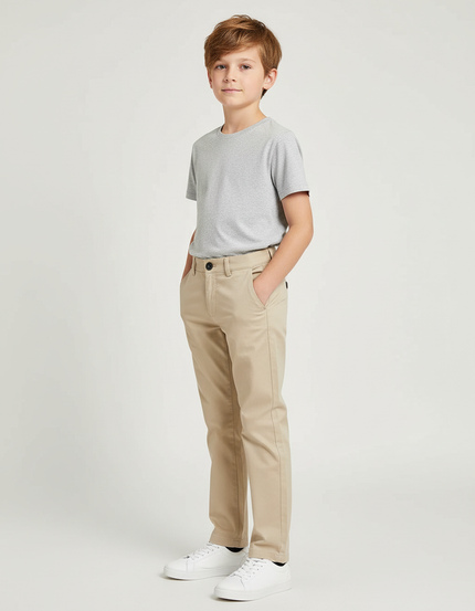 Pantalon Chino Beige Coupe Droite Décontracté Enfant - Gabardine