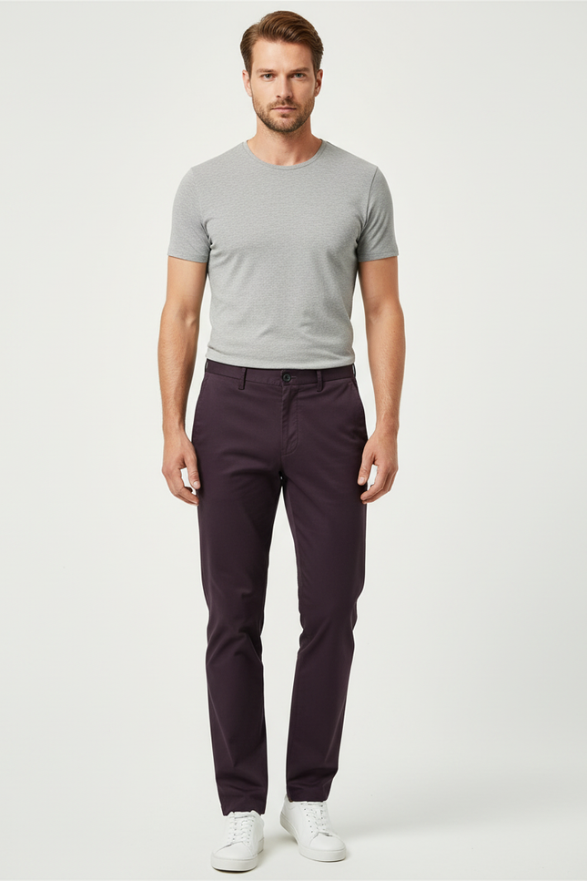 Pantalon Chino Bordeaux Coton Stretch Homme Élégant