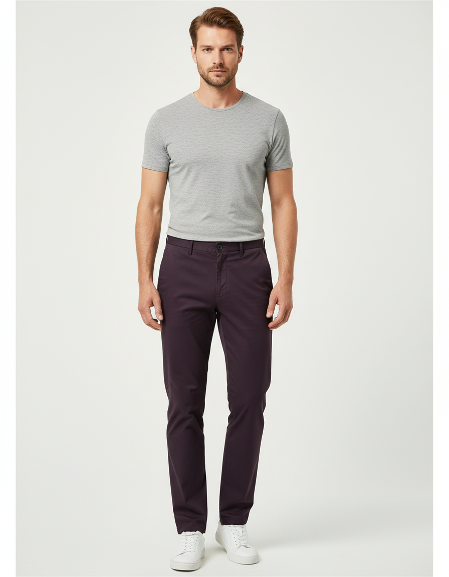 Pantalon Chino Bordeaux Coton Stretch Homme Élégant