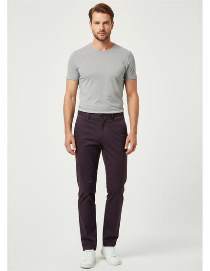 Pantalon Chino Bordeaux Coton Stretch Homme Élégant