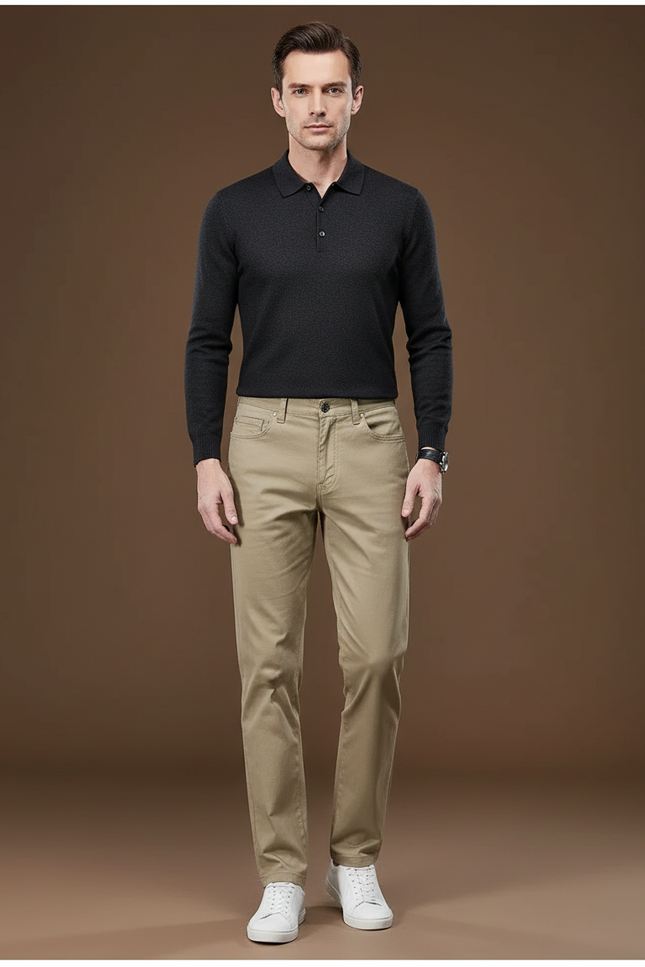 Pantalon Chino Homme Beige Droit Coton Décontracté