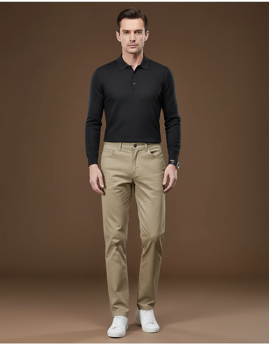 Pantalon Chino Homme Beige Droit Coton Décontracté