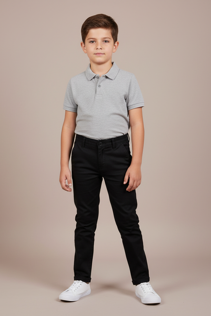 Pantalon Chino Noir Coton Garçon Ajusté Élégant