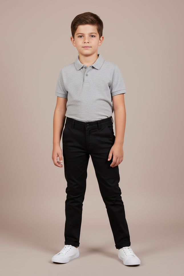 Pantalon Chino Noir Coton Garçon Ajusté Élégant