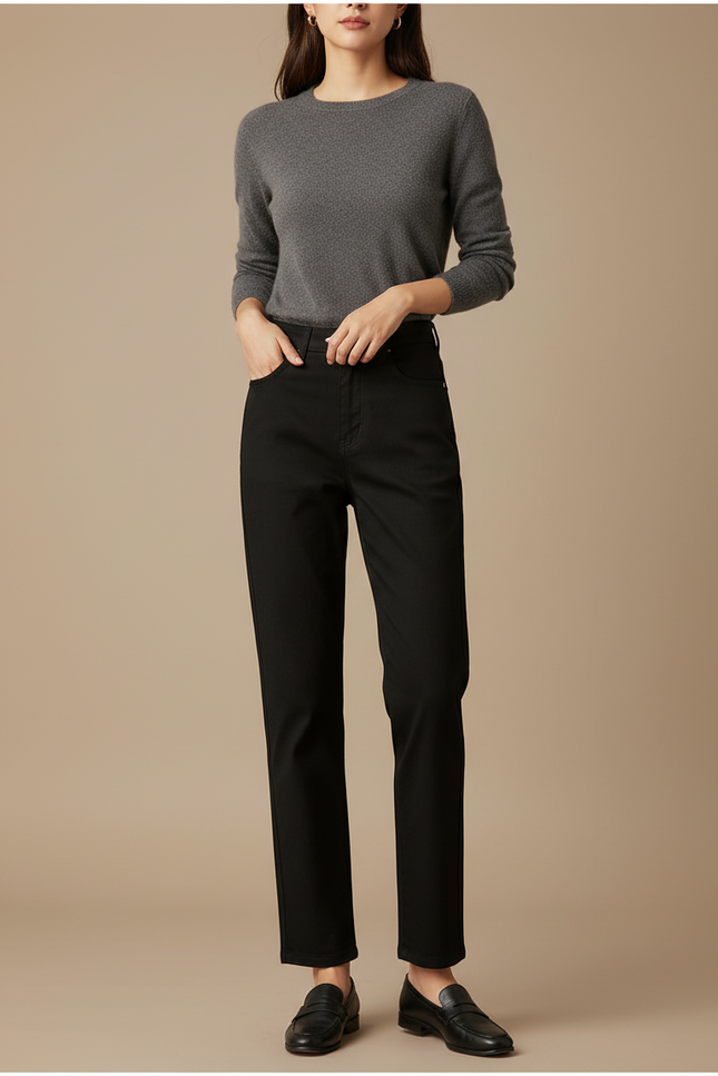 Pantalon Chino Noir Droit Coton Confortable Femme