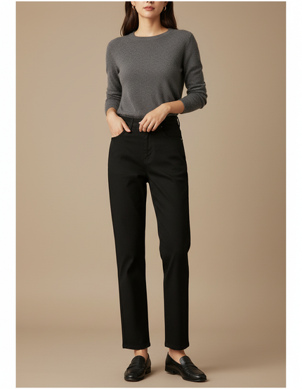 Pantalon Chino Noir Droit Coton Confortable Femme