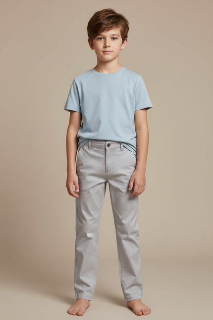 Pantalon Chino Gris Coton Droit Garçon Simple - Gabardine