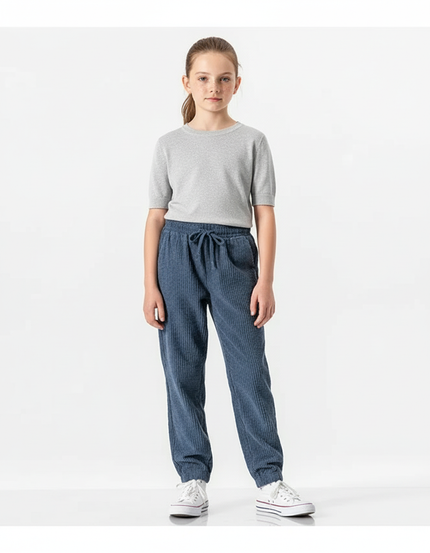 Pantalon Chino Velours Côtelé Bleu Décontracté Fille Cordon - Cordé