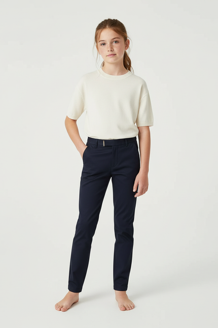 Pantalon Chino Marine Coton Slim Fille Élégant