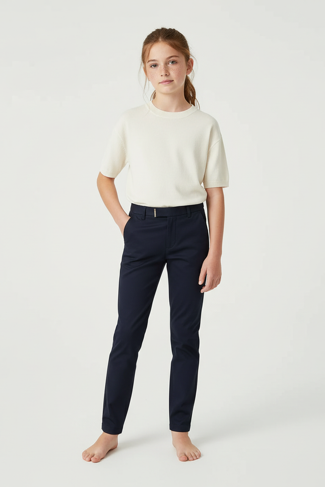 Pantalon Chino Marine Coton Slim Fille Élégant