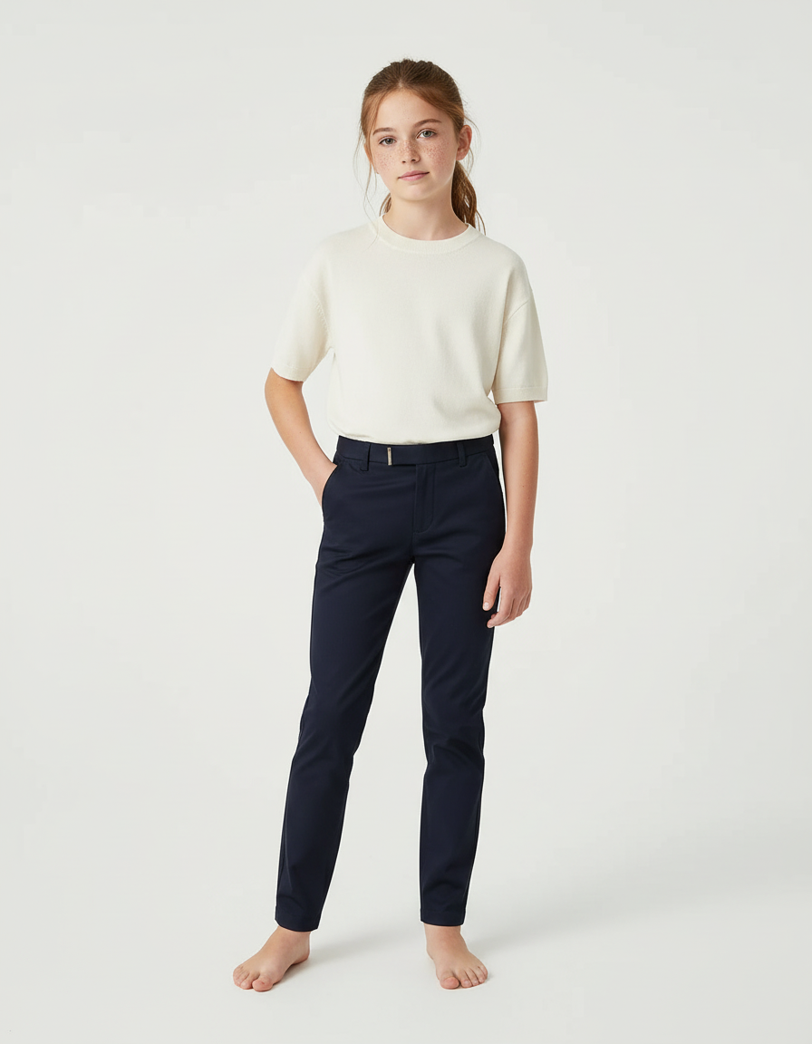 Pantalon Chino Marine Coton Slim Fille Élégant