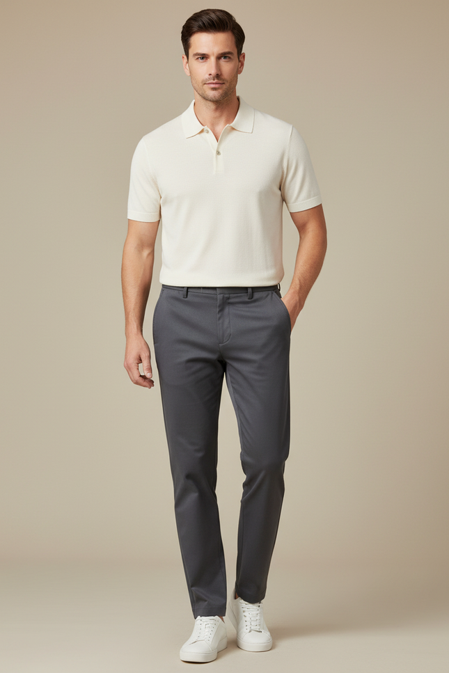 Pantalon Chino Gris Slim Élégant Décontracté Homme - Gabardine