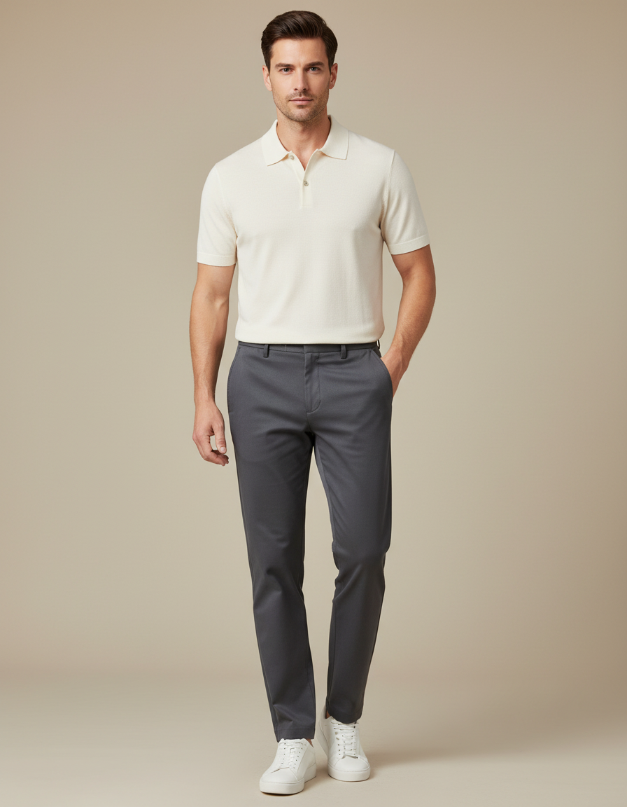 Pantalon Chino Gris Slim Élégant Décontracté Homme - Gabardine