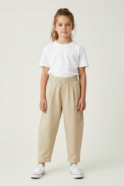 Pantalon Chino Beige Coton Ample Décontracté Enfant