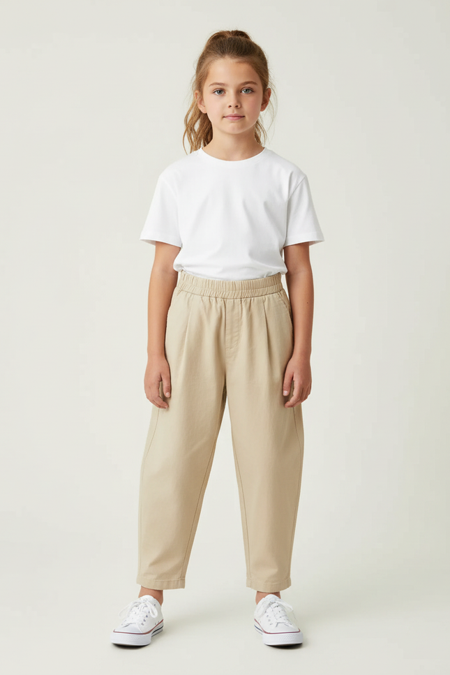 Pantalon Chino Beige Coton Ample Décontracté Enfant
