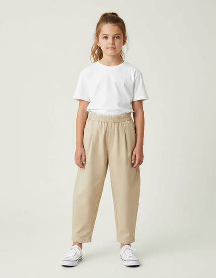 Pantalon Chino Beige Coton Ample Décontracté Enfant