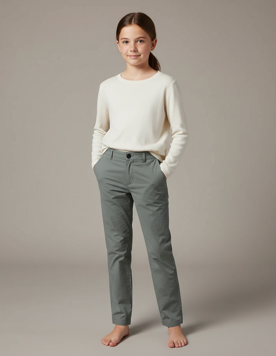 Pantalon Chino Vert Coton Droit Décontracté Enfant - Gabardine