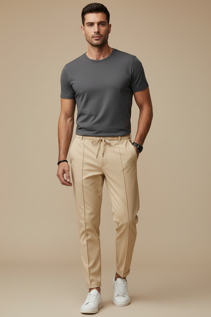 Pantalon Chino Beige Droit Décontracté Cordon - Gabardine