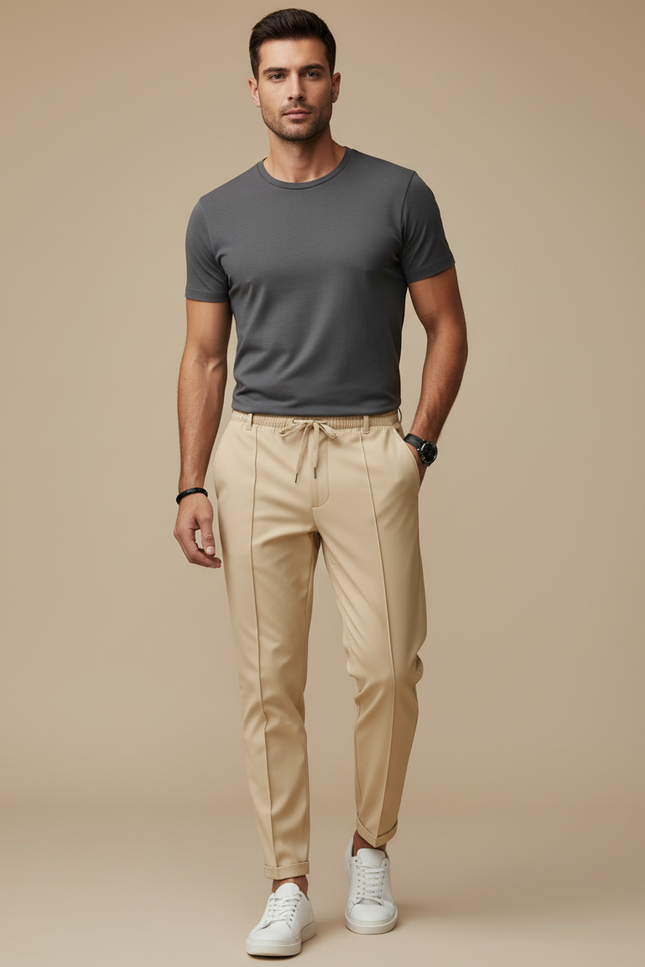 Pantalon Chino Beige Droit Décontracté Cordon - Gabardine