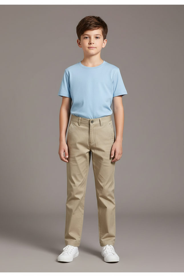 Pantalon Chino Beige Coton Droit Garçon Basique