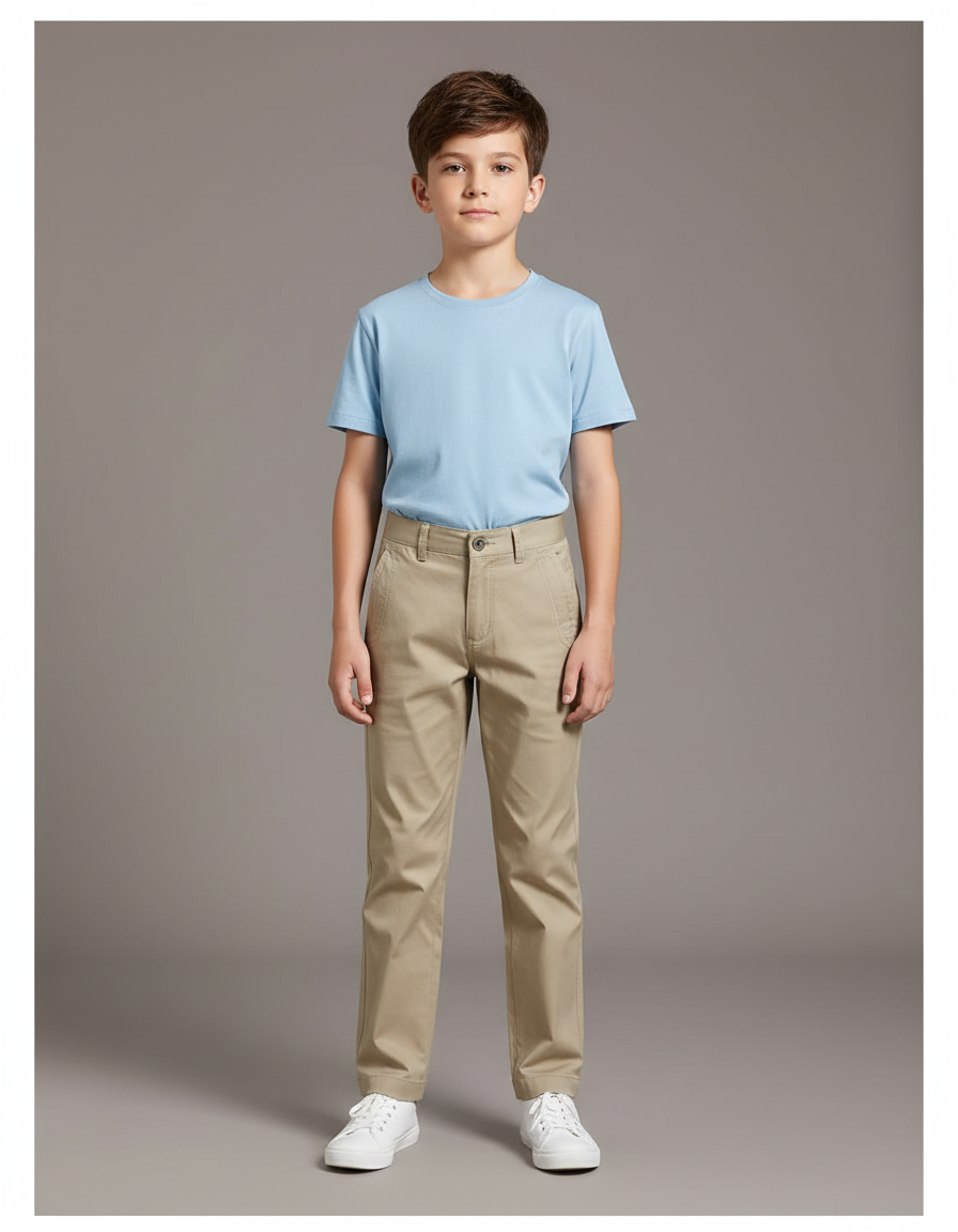Pantalon Chino Beige Coton Droit Garçon Basique