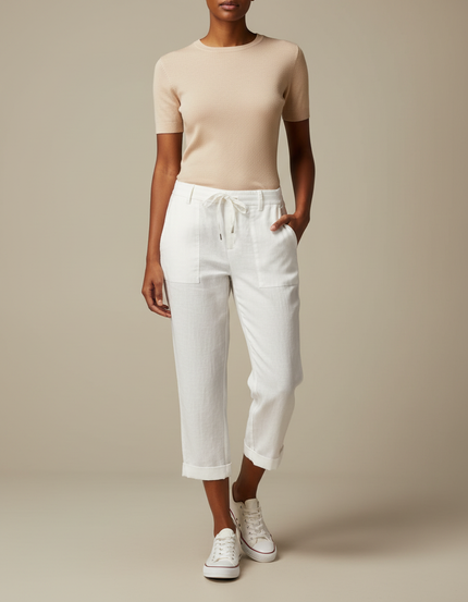 Pantalon Chino Blanc Lin Cordon Décontracté Femme