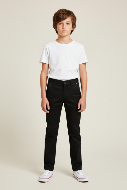 Pantalon Chino Noir Coton Coupe Droite Garçon