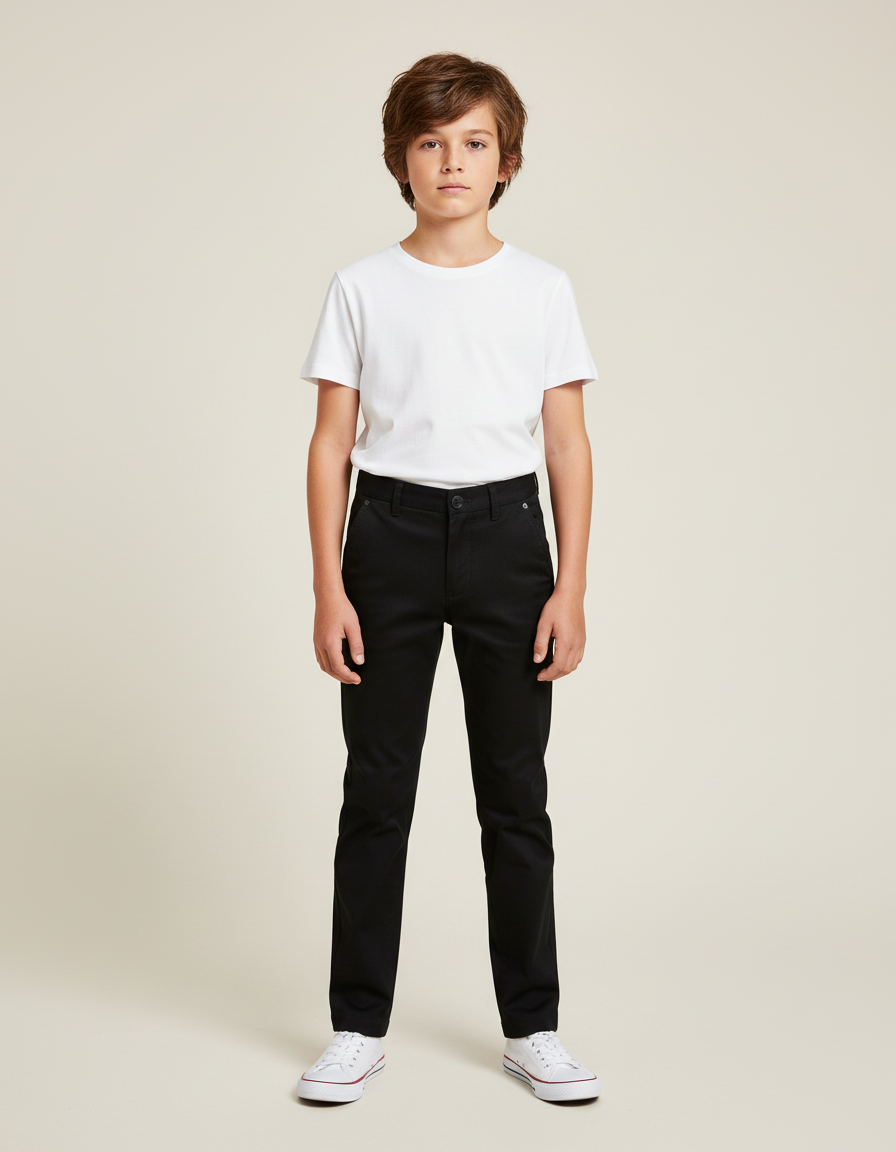 Pantalon Chino Noir Coton Coupe Droite Garçon