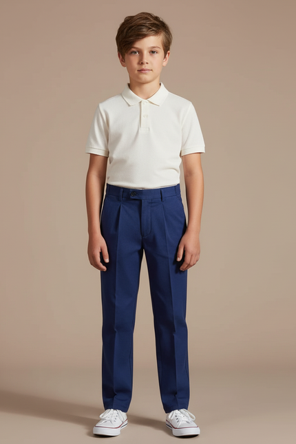 Pantalon Chino Bleu Marine Droit Élégant Garçon - Gabardine