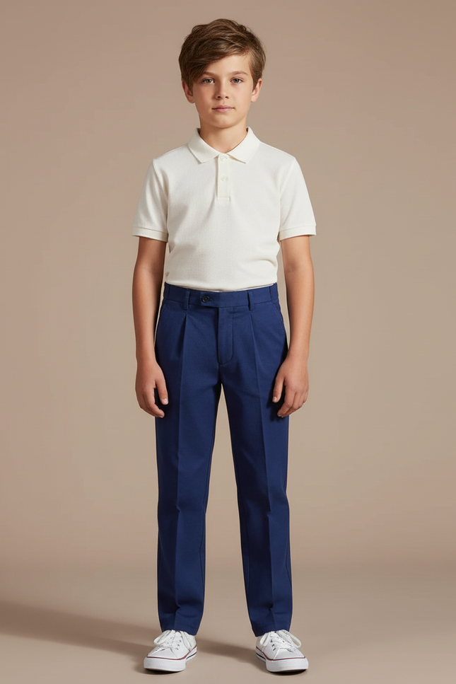 Pantalon Chino Bleu Marine Droit Élégant Garçon - Gabardine