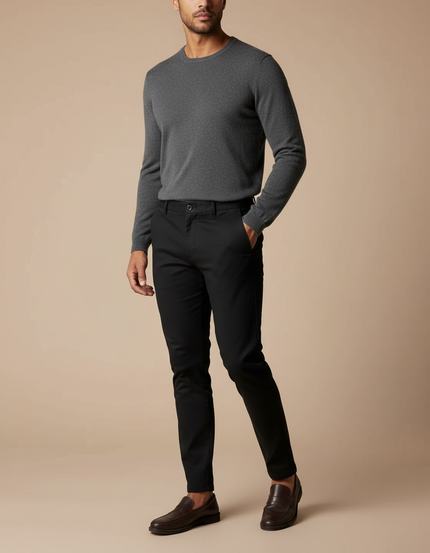 Pantalon Chino Noir Slim Uni Élastique Homme - Coton