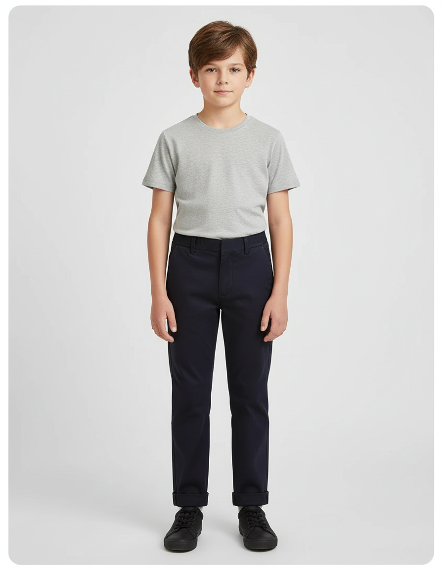 Pantalon Chino Marine Coton Droit Garçon Élégant