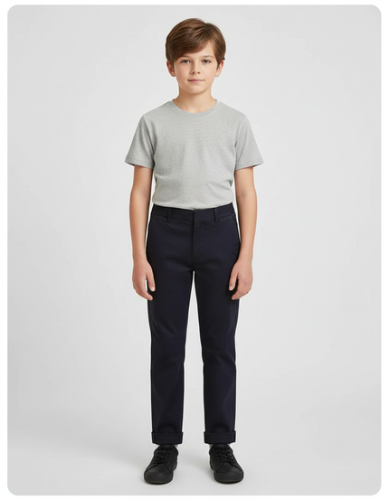 Pantalon Chino Marine Coton Droit Garçon Élégant