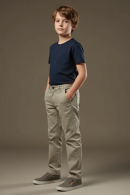 Pantalon Chino Beige Coton Décontracté Garçon Droit