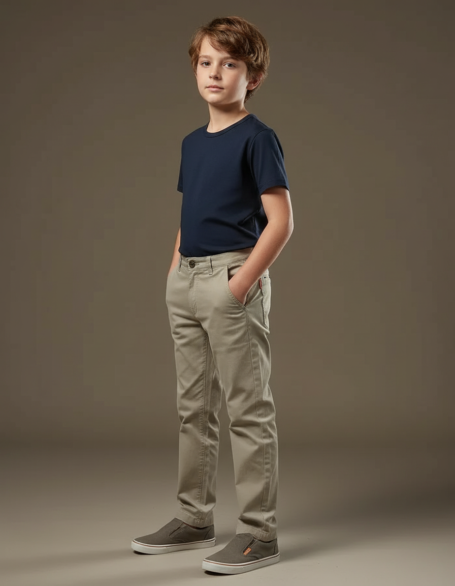Pantalon Chino Beige Coton Décontracté Garçon Droit