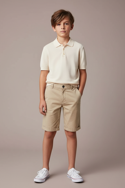 Pantalon Chino Kaki Coton Court Garçon Décontracté