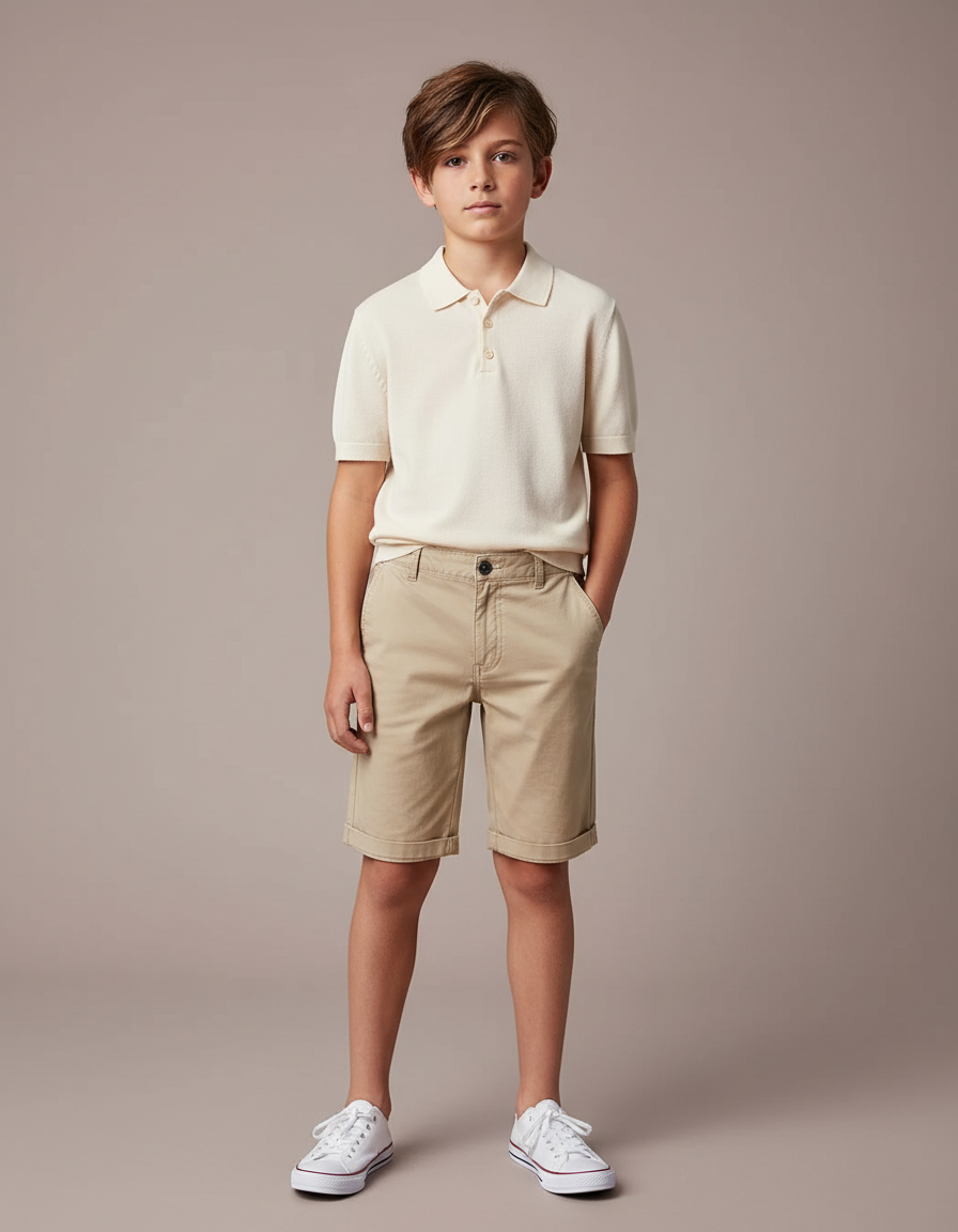 Pantalon Chino Kaki Coton Court Garçon Décontracté