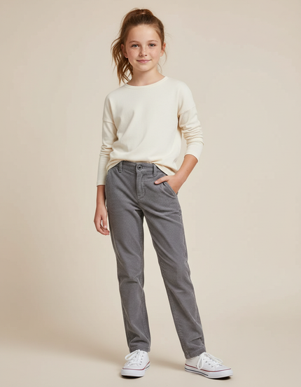 Pantalon Chino Gris Côtelé Droit Enfant Confortable - Cordé