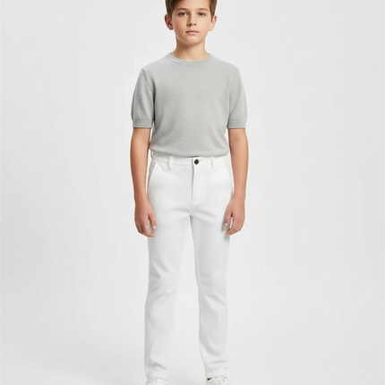 Pantalon Chino Blanc Texturé Slim Garçon Élégant - Maille