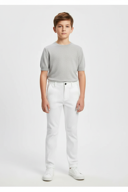 Pantalon Chino Blanc Texturé Slim Garçon Élégant - Maille