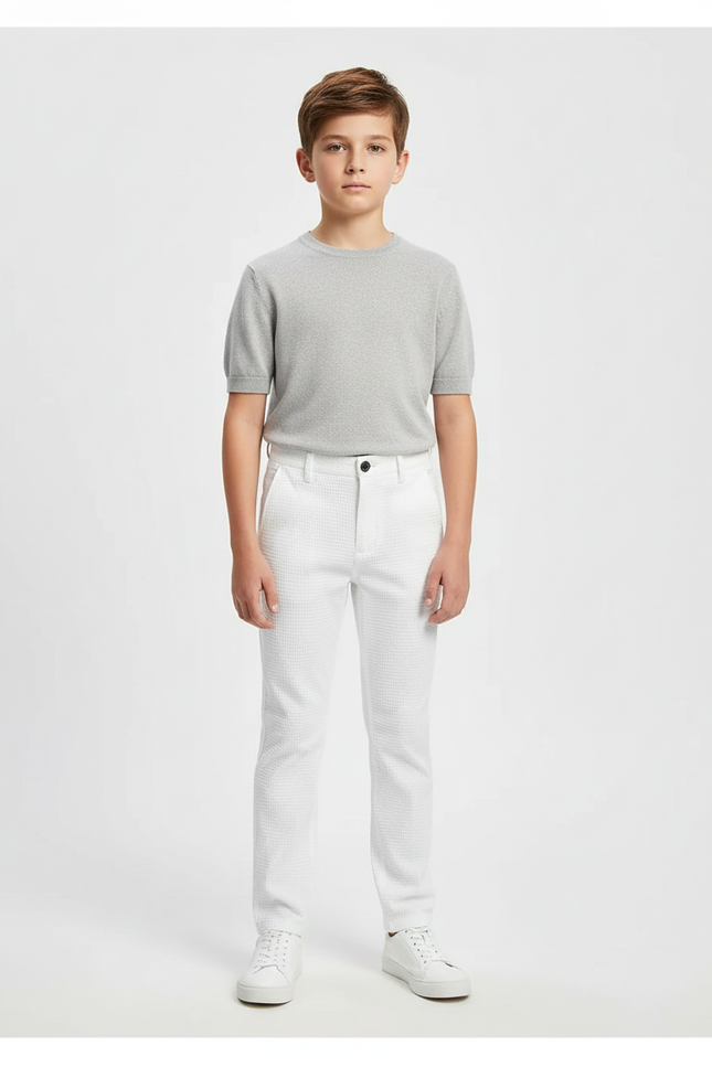Pantalon Chino Blanc Texturé Slim Garçon Élégant - Maille