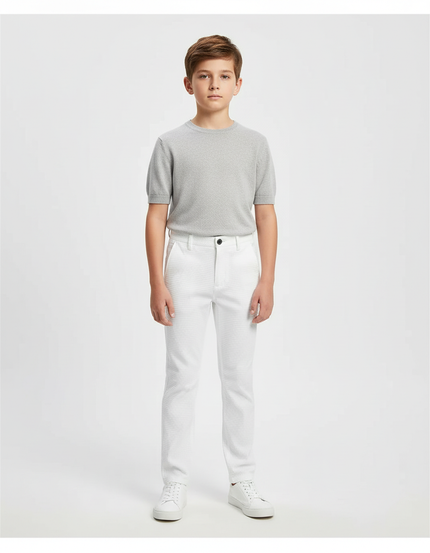 Pantalon Chino Blanc Texturé Slim Garçon Élégant - Maille