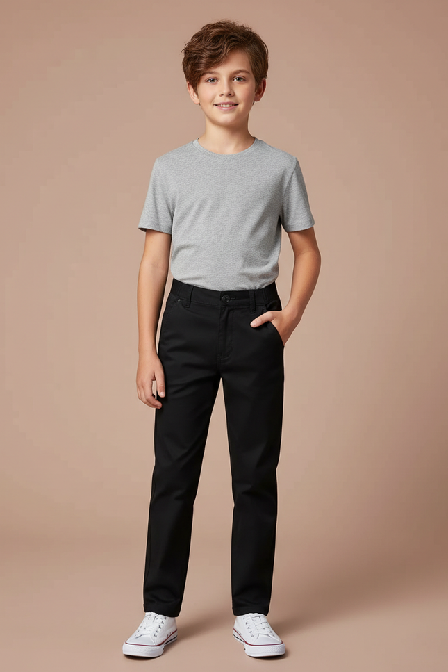 Pantalon Chino Noir Coton Slim Garçon Élégant