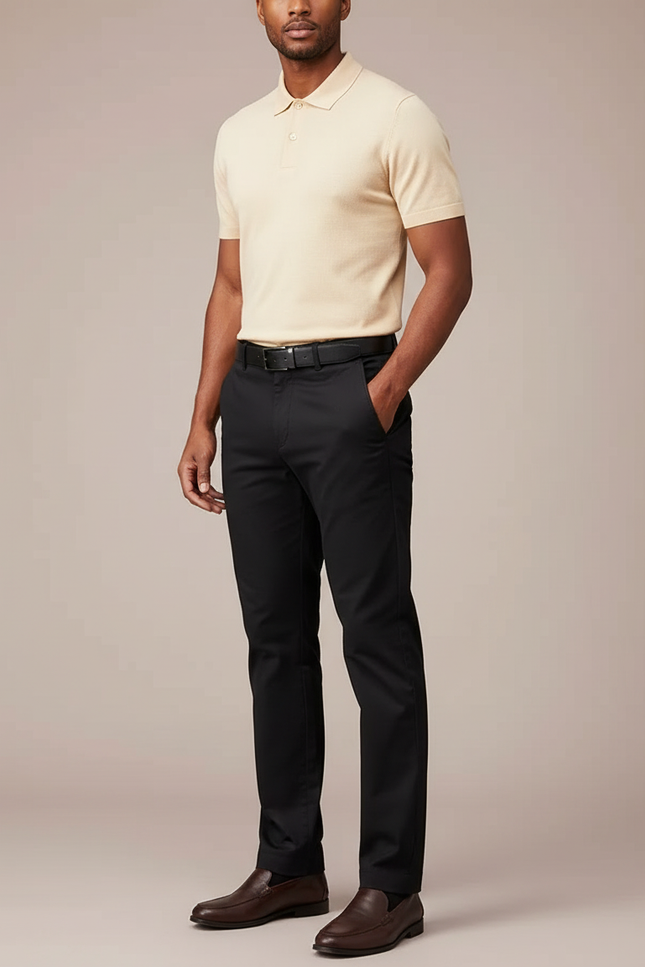 Pantalon Chino Homme Noir Droit Classique Coton
