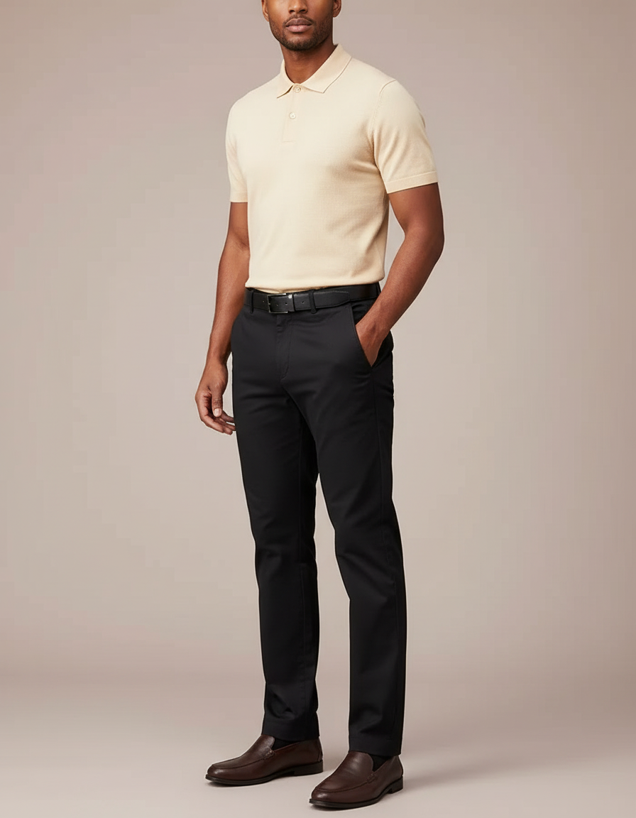 Pantalon Chino Homme Noir Droit Classique Coton