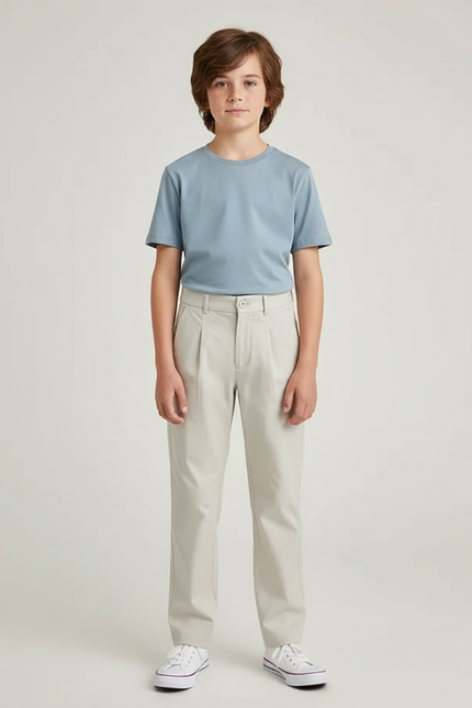Pantalon Chino Beige Coton Plissé Droit Garçon