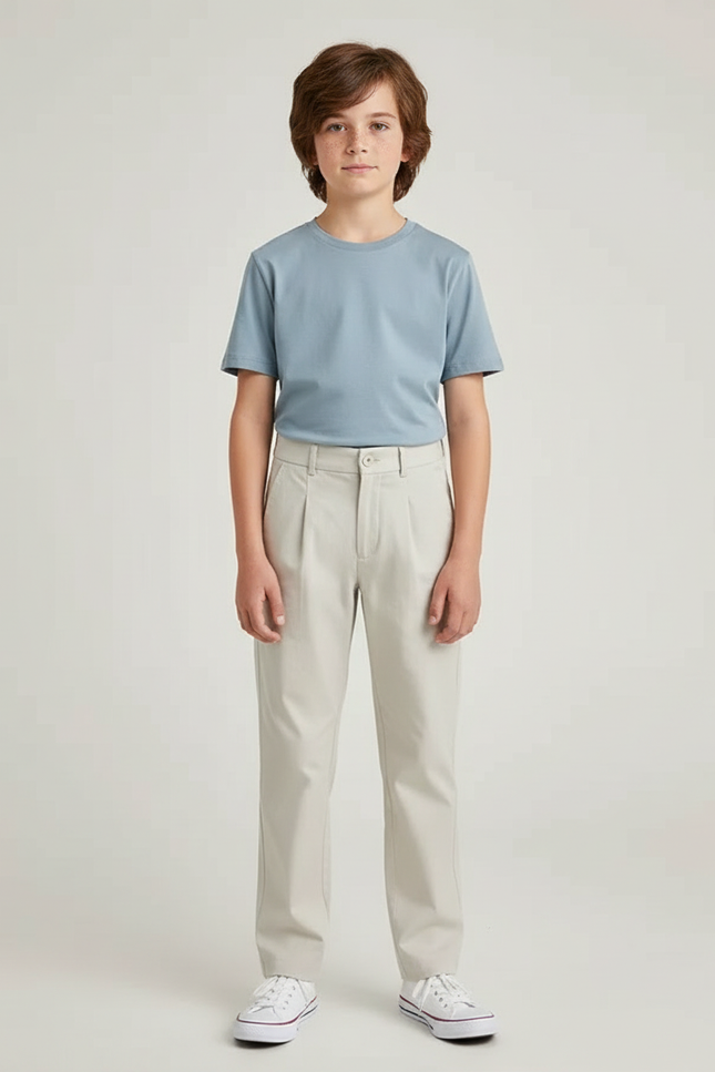 Pantalon Chino Beige Coton Plissé Droit Garçon
