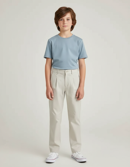 Pantalon Chino Beige Coton Plissé Droit Garçon