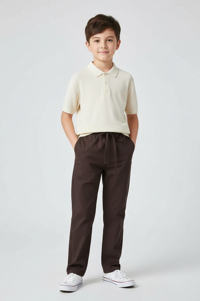 Pantalon Chino Marron Coton Décontracté Garçon Cordon